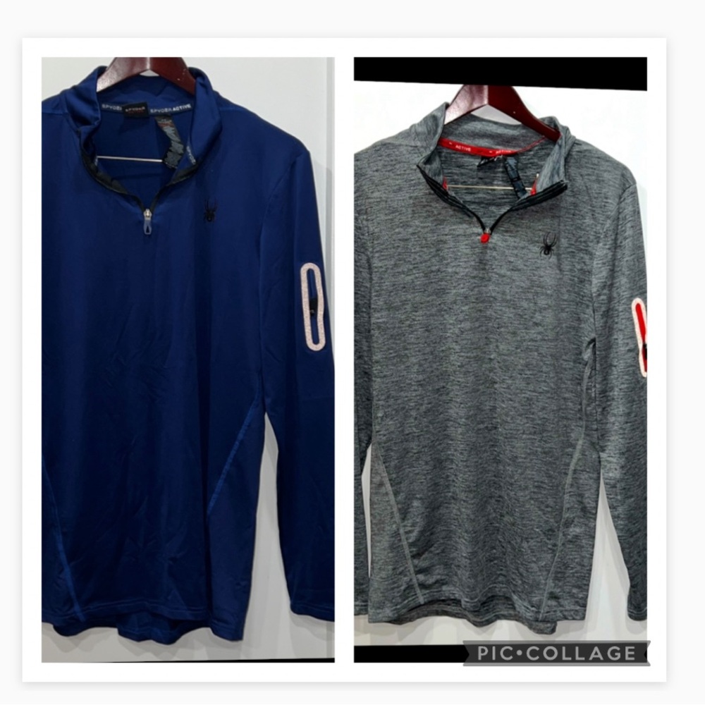 Mens’ 1/4 zip Spyder athletic shirts, sz L, pair (2)